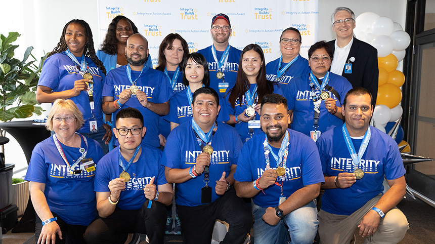 A group photo of 2023 Integrity in Action Award winners.